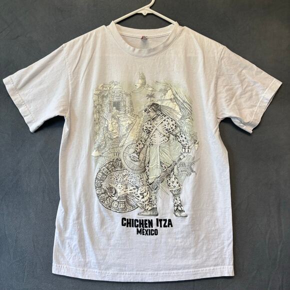 Chichen Itza Mexico Shirt Mayan Warrior Puff Paint Jaguar Ruins Eagle Palm Trees - Picture 1 of 9